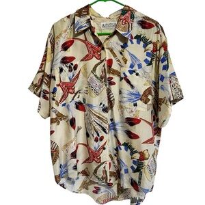 Whistles‎ Cream and Red silk Casual Button Down Shirt